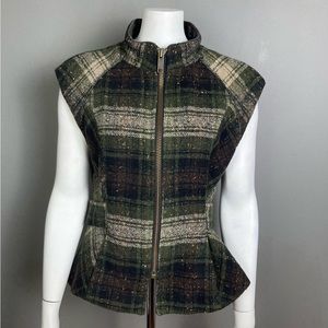 Cabi wool vest medium plaid tailored fitted tweed green gray All Tied Up